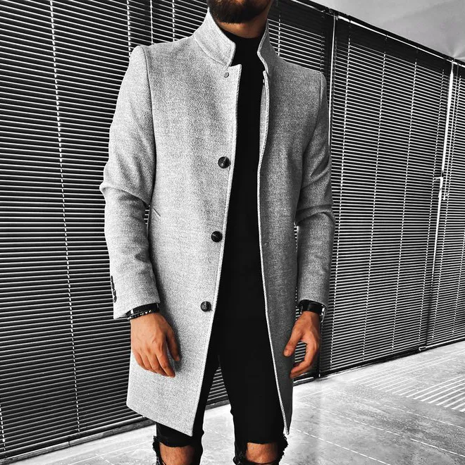 Single-breasted Stand-collar Coat
