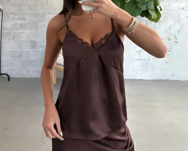 Lace Trim Satin Tank Top