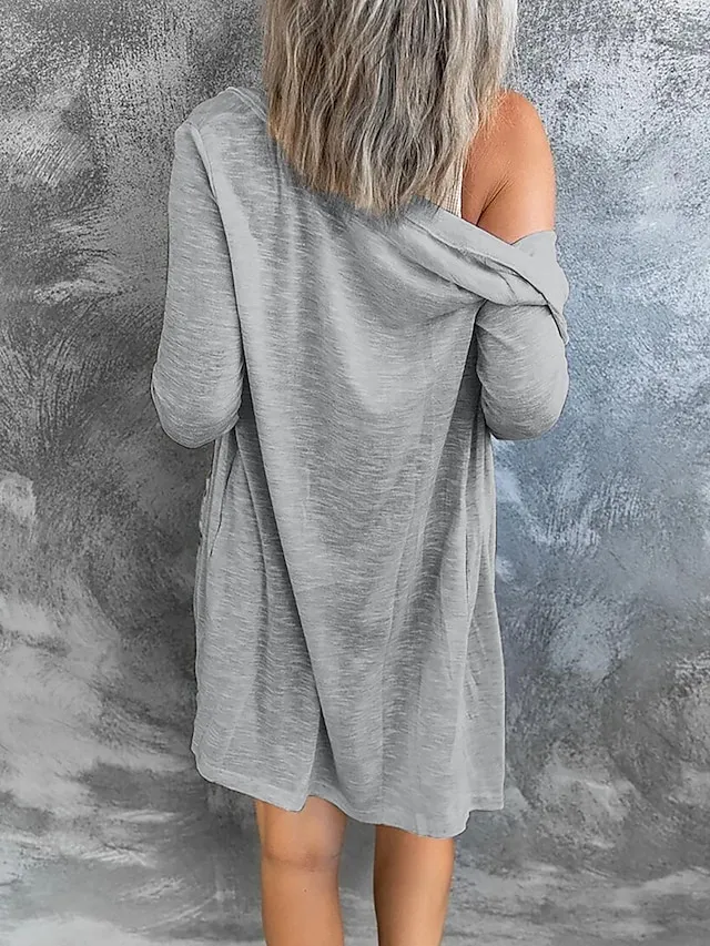 Women's Cardigan Sweater Cowl Ribbed Knit Polyester Button Summer Spring Outdoor Home Halloween Casual Soft Long Sleeve Solid Color Black White Light Green S M L