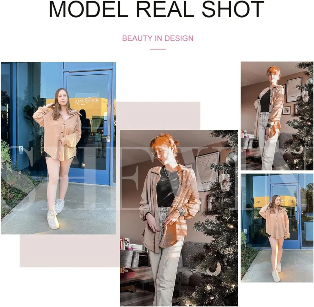 Womens Waffle Knit Button Down Shirts Casual Long Sleeve Shacket Jacket Boyfriend Tops Blouses Loose Fit