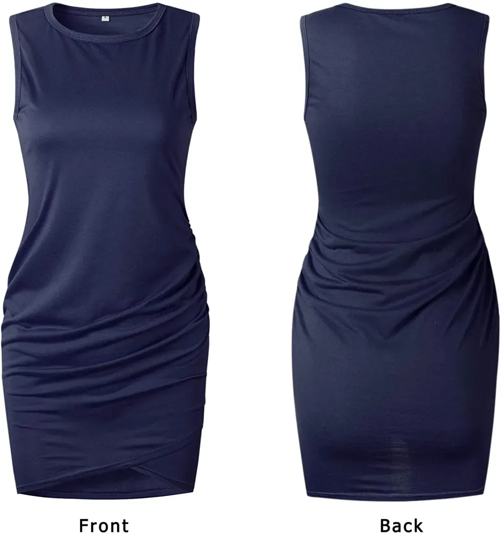 Woman's Ruched Tank Sleeveless Short Mini Dress