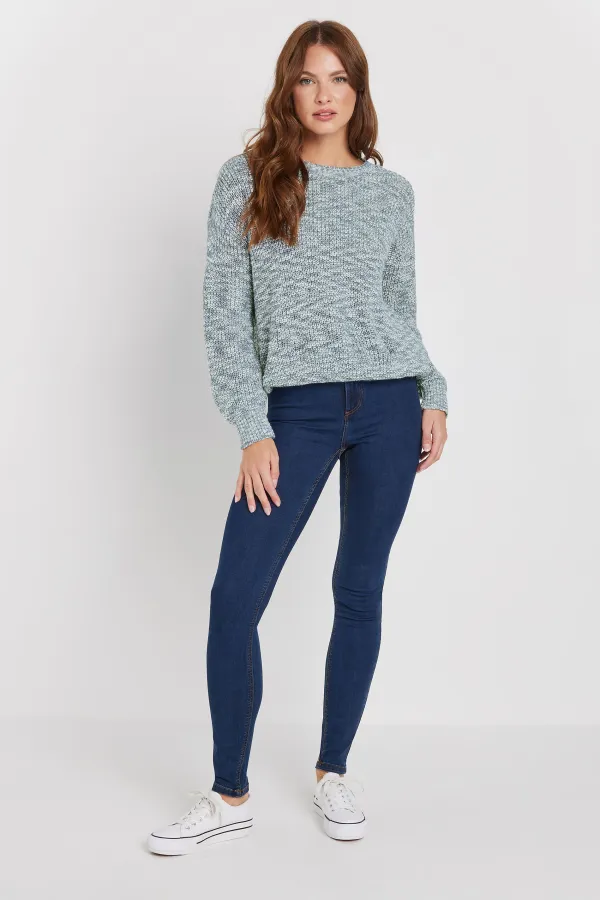 M&Co Blue & Cream Twisted Yarn Crew Neck Jumper