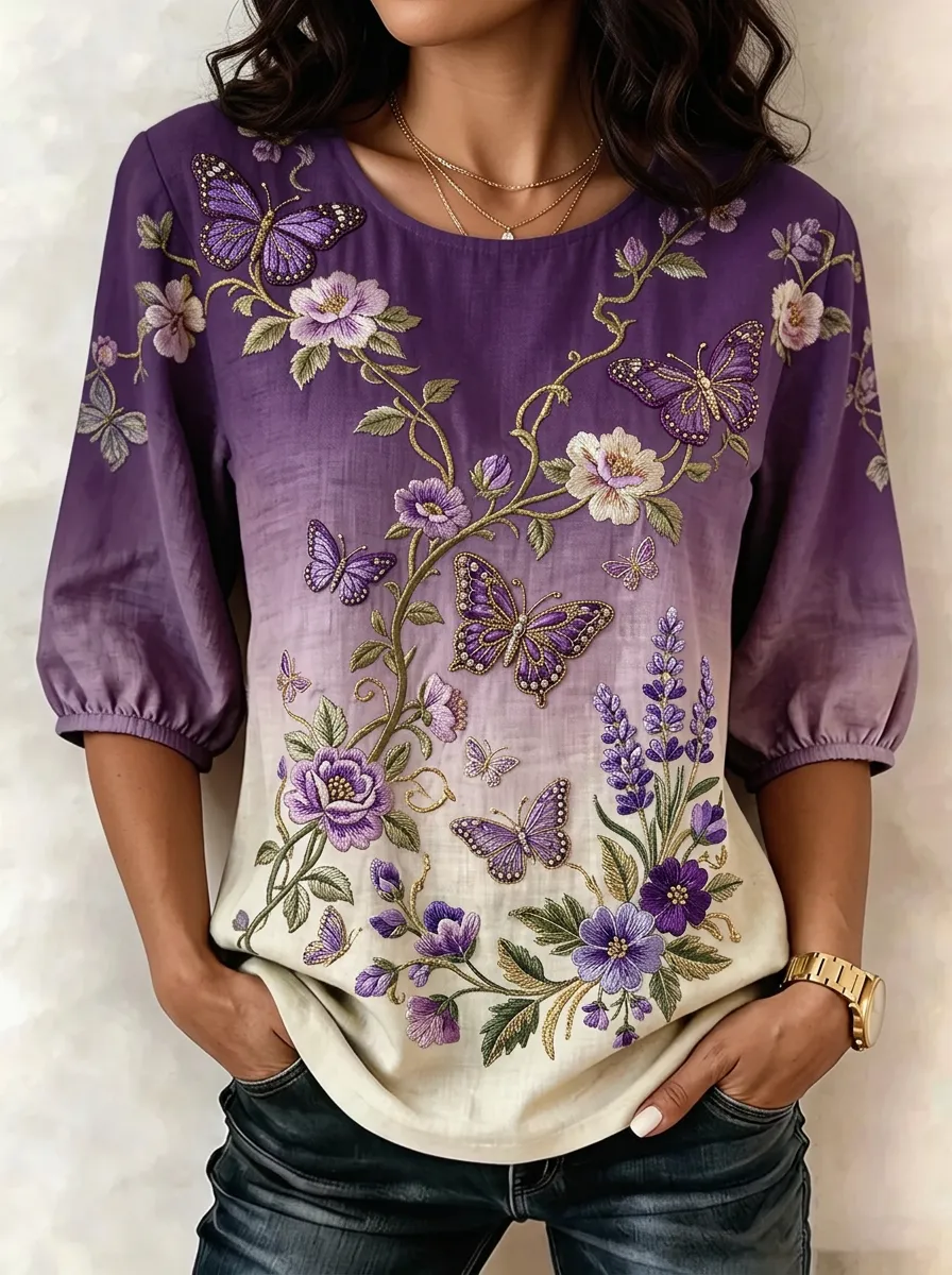 Women's Nashville Floral Butterfly Printed Blouse