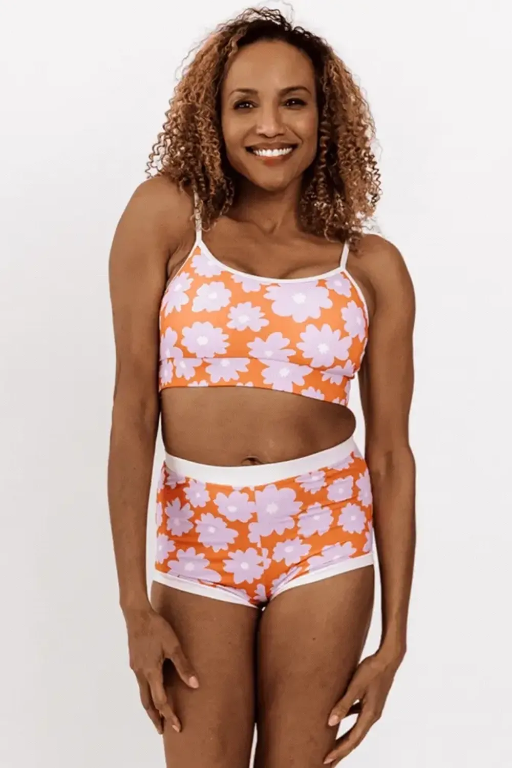 Printed bra and shorts swim suit