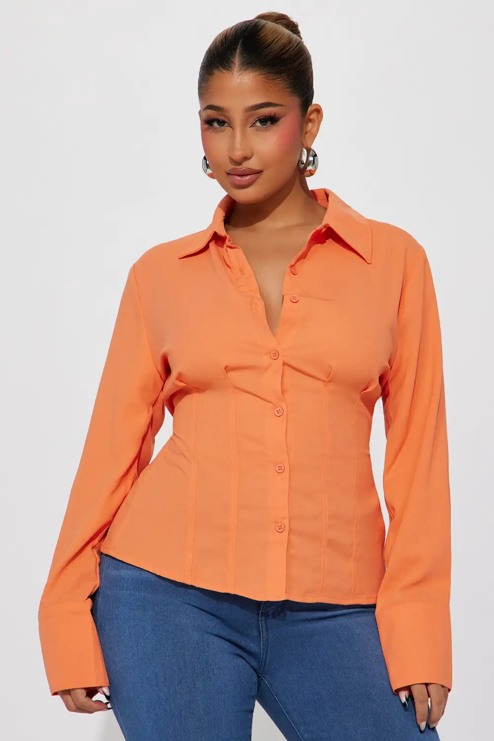 Ellie Pleated Shirt - Orange