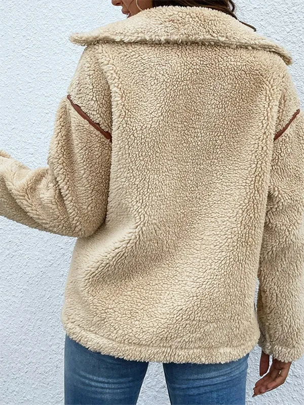 Plain Casual Fluff/Granular Fleece Fabric Teddy Jacket