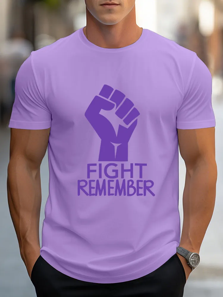 Men'S Round-Neck Short-Sleeved T-Shirt Fight Remember Prints