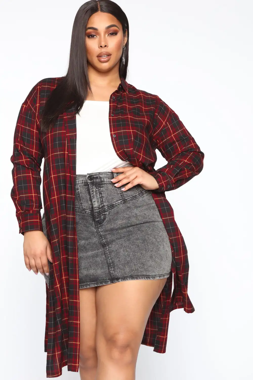 Paris Plaid Maxi Top - Red/Combo