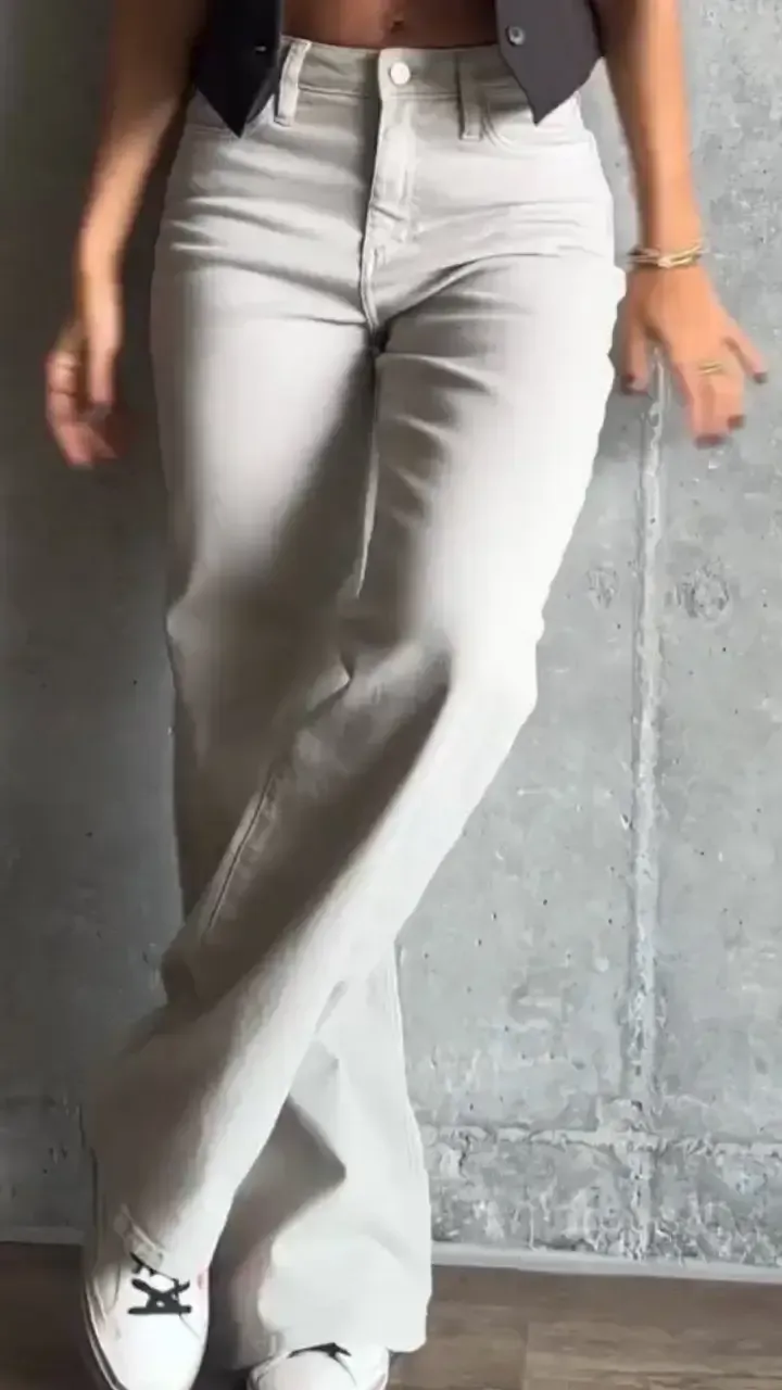 Women's Casual Wide Solid Color Straight Jeans