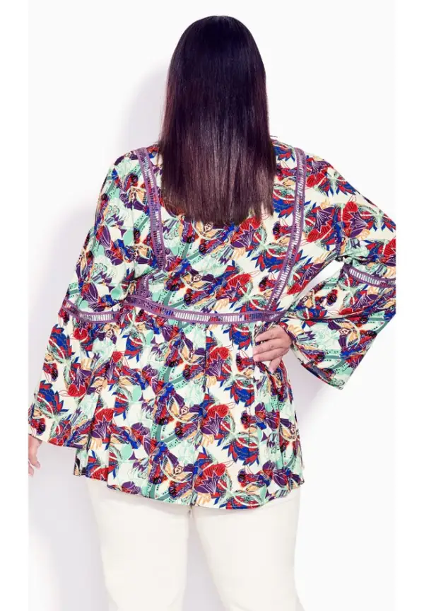 Boho Bell Sleeve Tier Sharkbite Hem Top