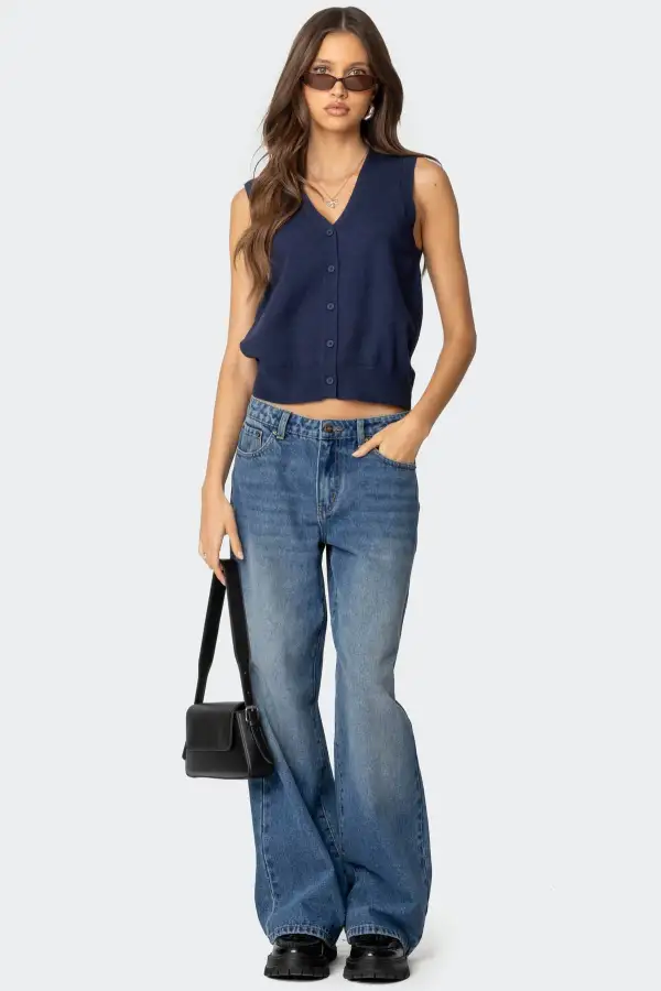 Cam Button Up Knit Vest Top