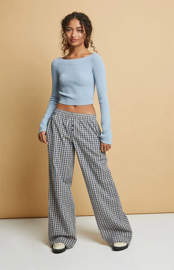 Beverly and Beck Blue Plaid Boxer Pajama Pants