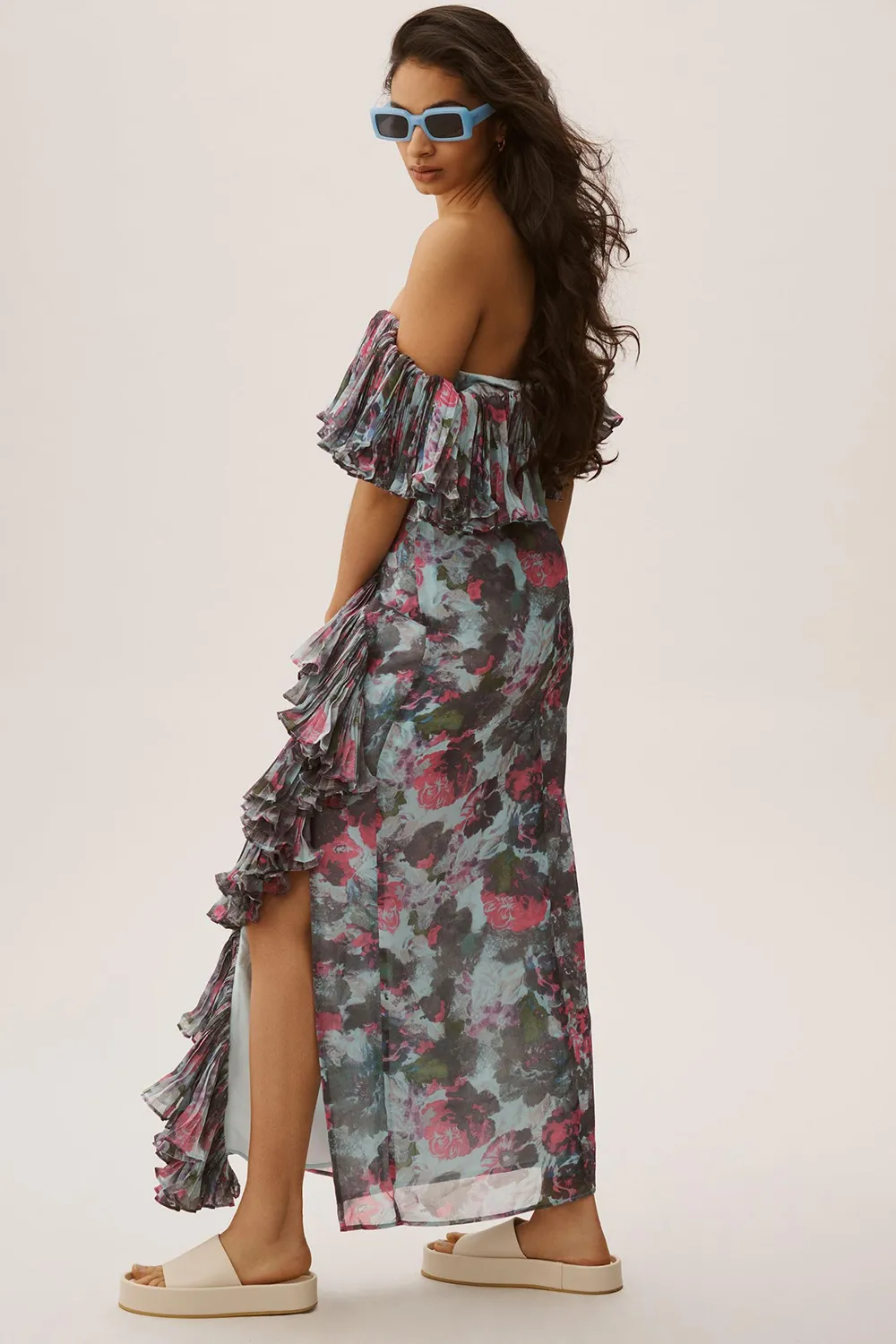 Hutch Off-The-Shoulder Ruffled Column Dress