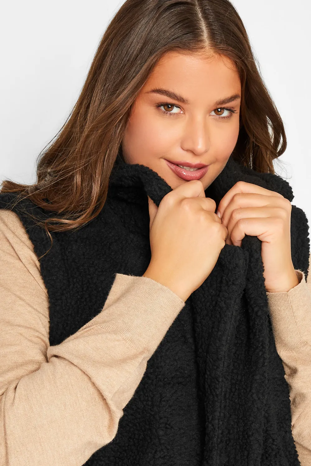 LTS Tall Black Longline Teddy Gilet