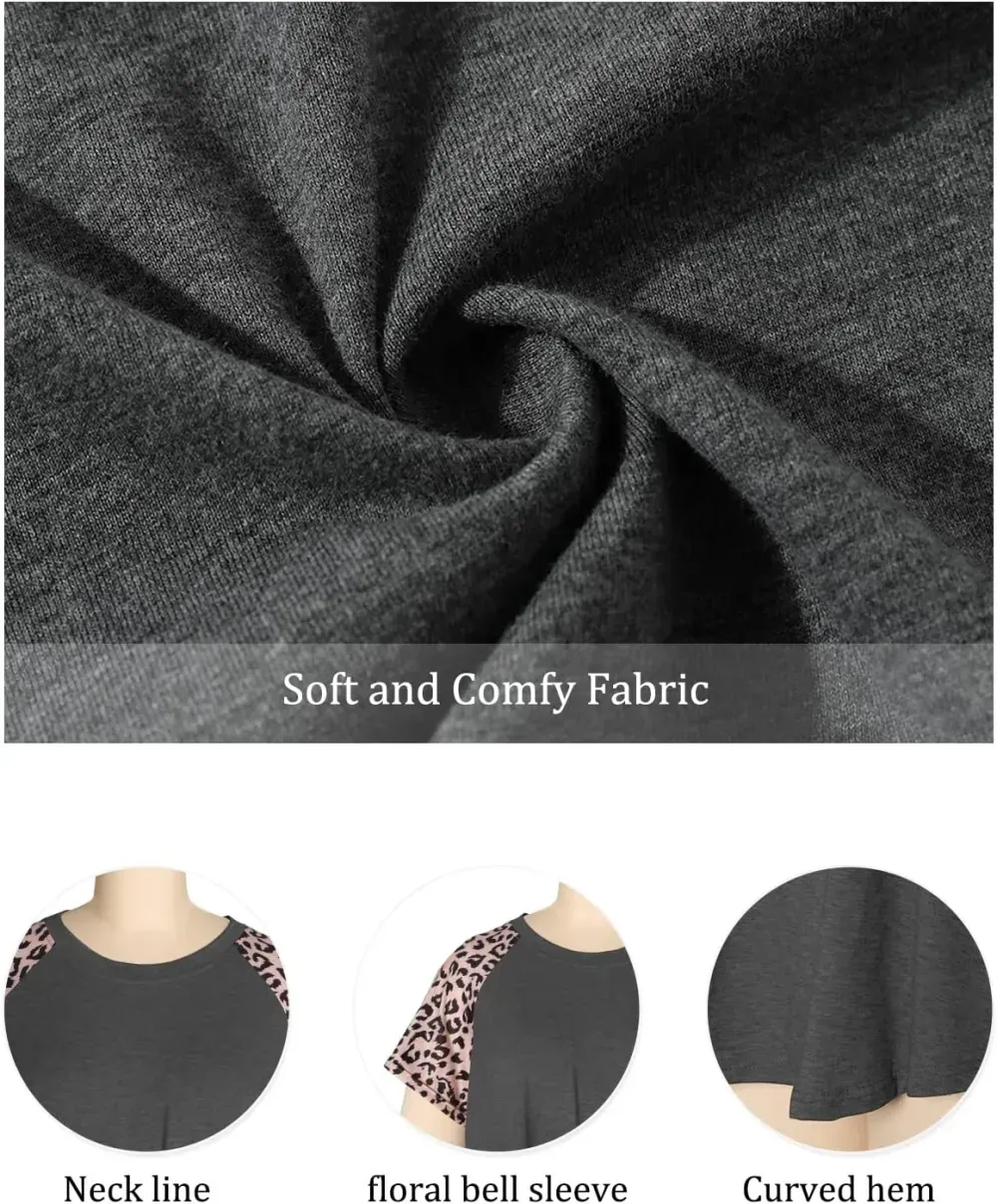 HDLTE Womens Plus Size Tops Floral Bell Sleeves Blouses Summer Crewneck Tunic Loose Casual T Shirts