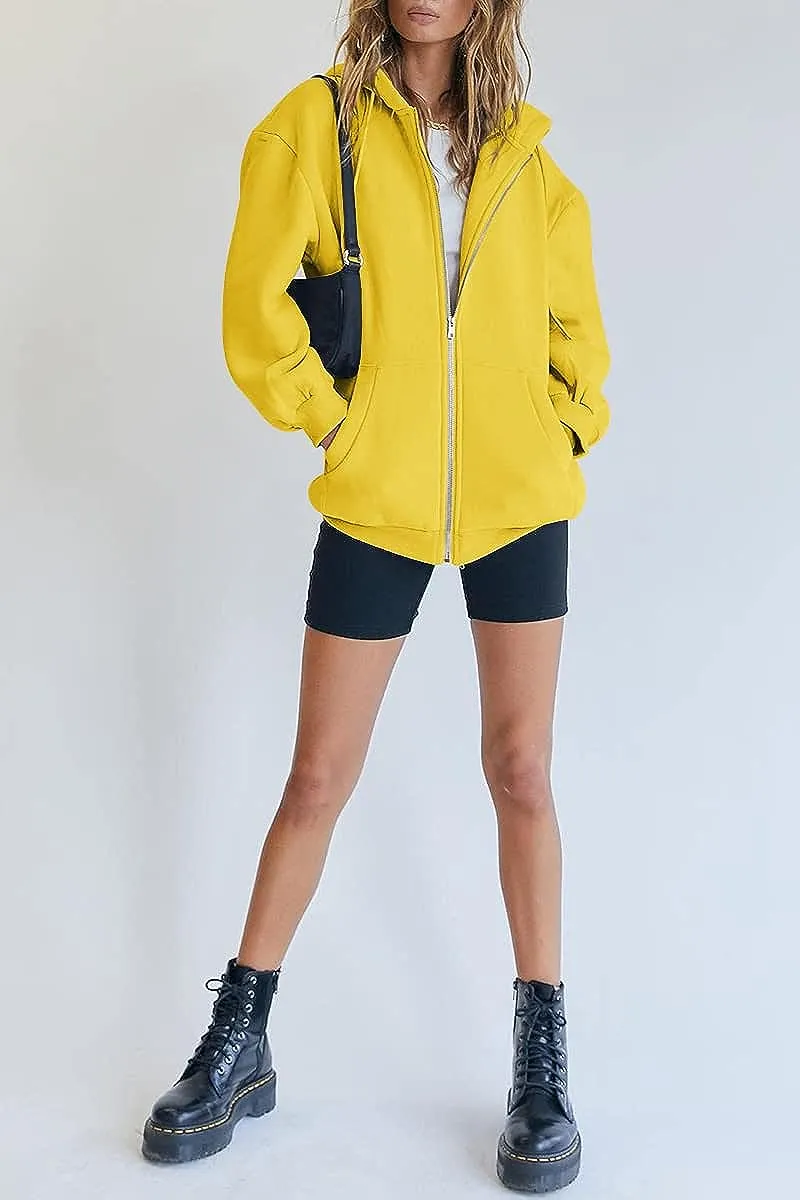 Women's Cute Hoodies Teen Girl Fall Jacket Oversized Sweatshirts Casual Drawstring Zip Up Y2K Hoodie with Pocket