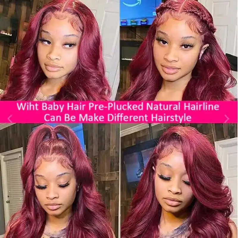 Affordable #99J Body Wave Wig Sterly Burgundy 13x6 Lace Front Human Hair Wigs