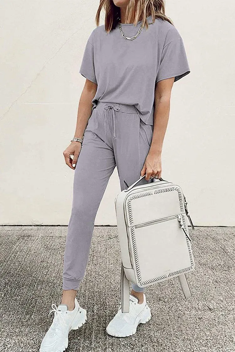 Two Piece Outfit Short Sleeve  Pullover Tops Tracksuits