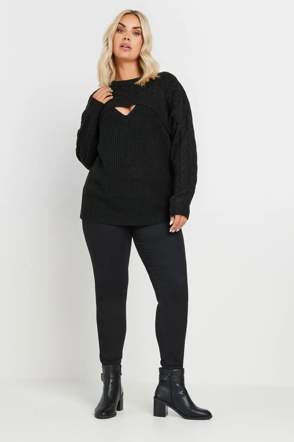 YOURS Curve Cream Cable Knit Cut Out Jumper