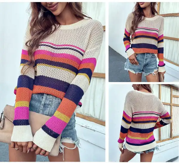 Bohemian Striped Knit Pullover Sweater