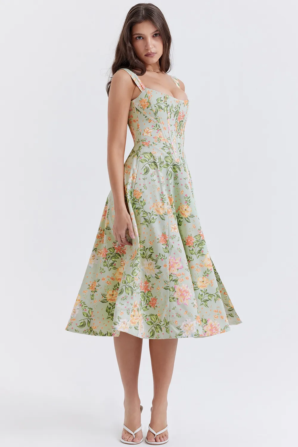 FLORAL LACE-UP CORSET A-LINE SUN DRESS