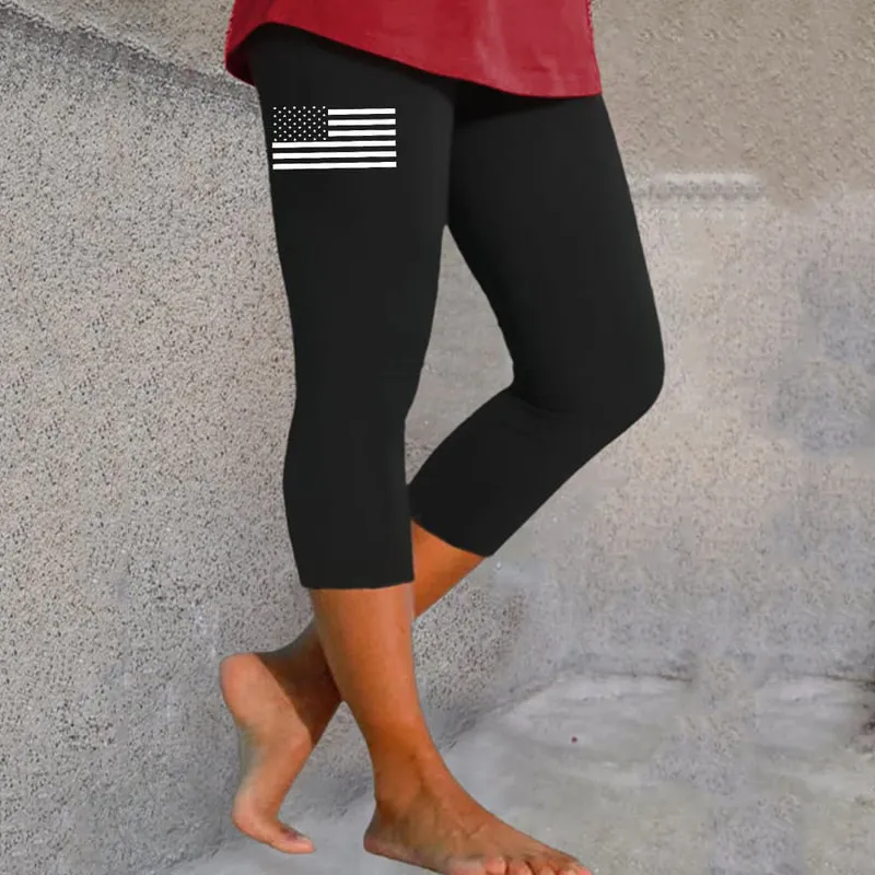 Women's Independence Day Cross Flag Print Casual Leggings