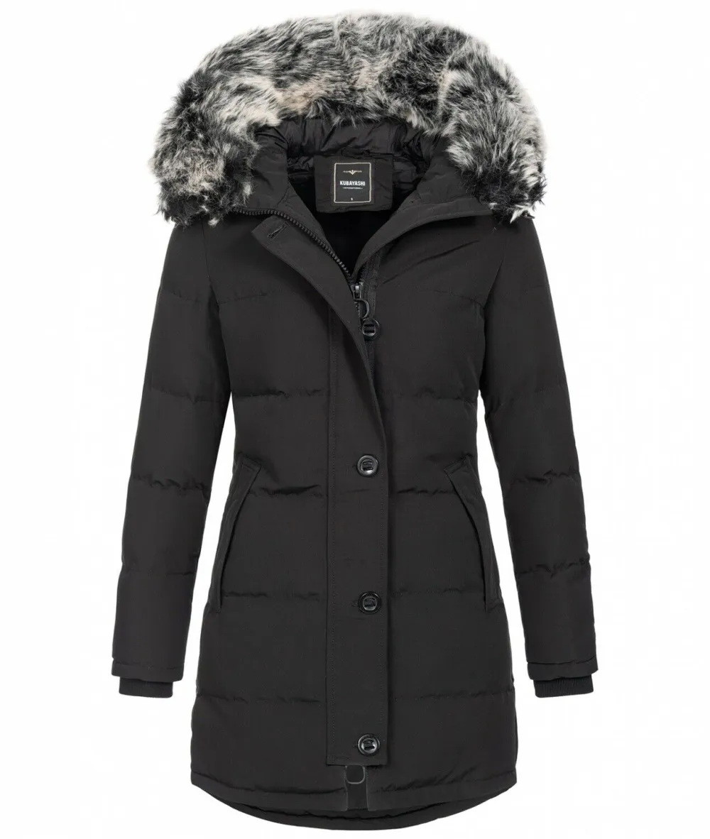 Fashion ladies parka coat with fur collar