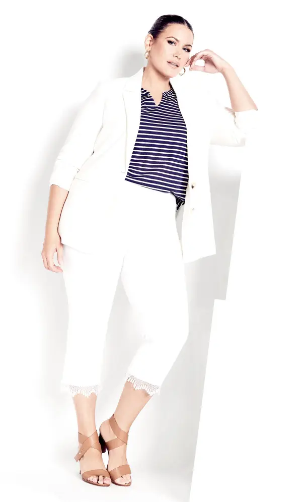 Evans White Lace Trim Cropped Leggings