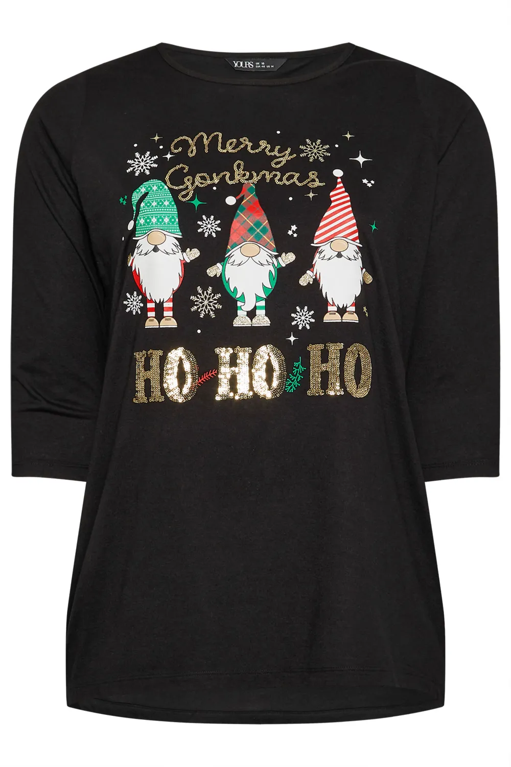 YOURS Curve Black 'Meowy Christmas' Slogan T-Shirt