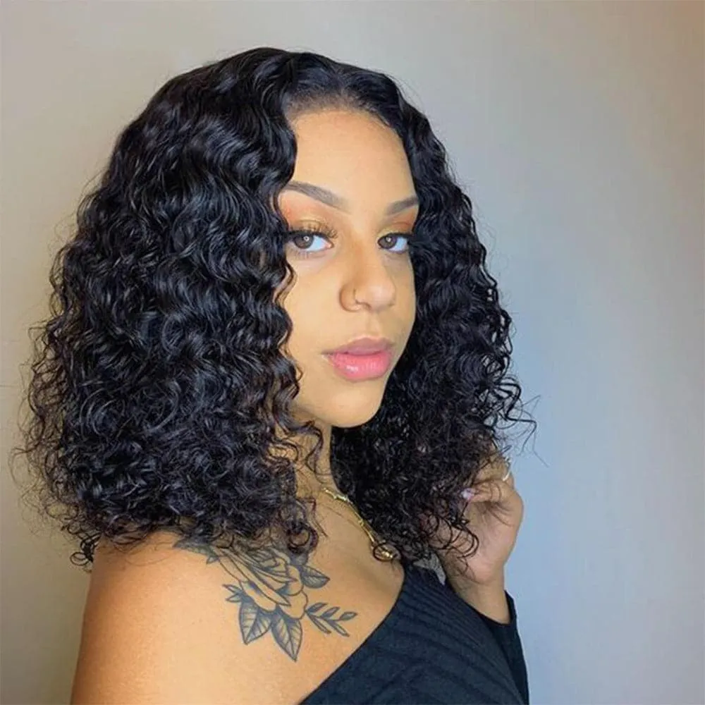 Sterly 13x6 Deep Wave Bob Wig Transparent Lace Front Bob Human Hair Wig 180% Density