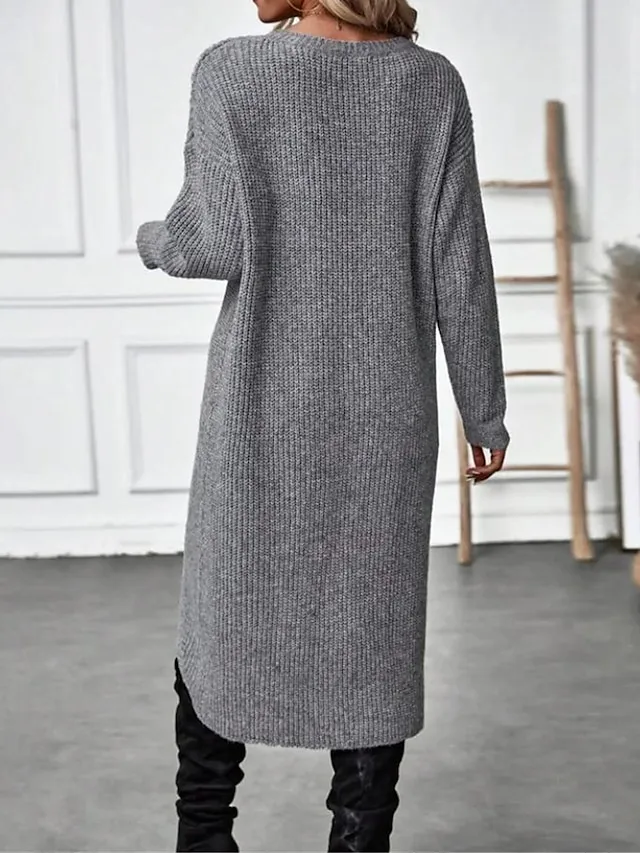 Women's Sweater Dress Jumper Dress Casual Dress Midi Dress Warm Plain Outdoor Daily Going out Crew Neck Long Sleeve 2023 Regular Fit Black Green khaki S M L XL XXL 3XL