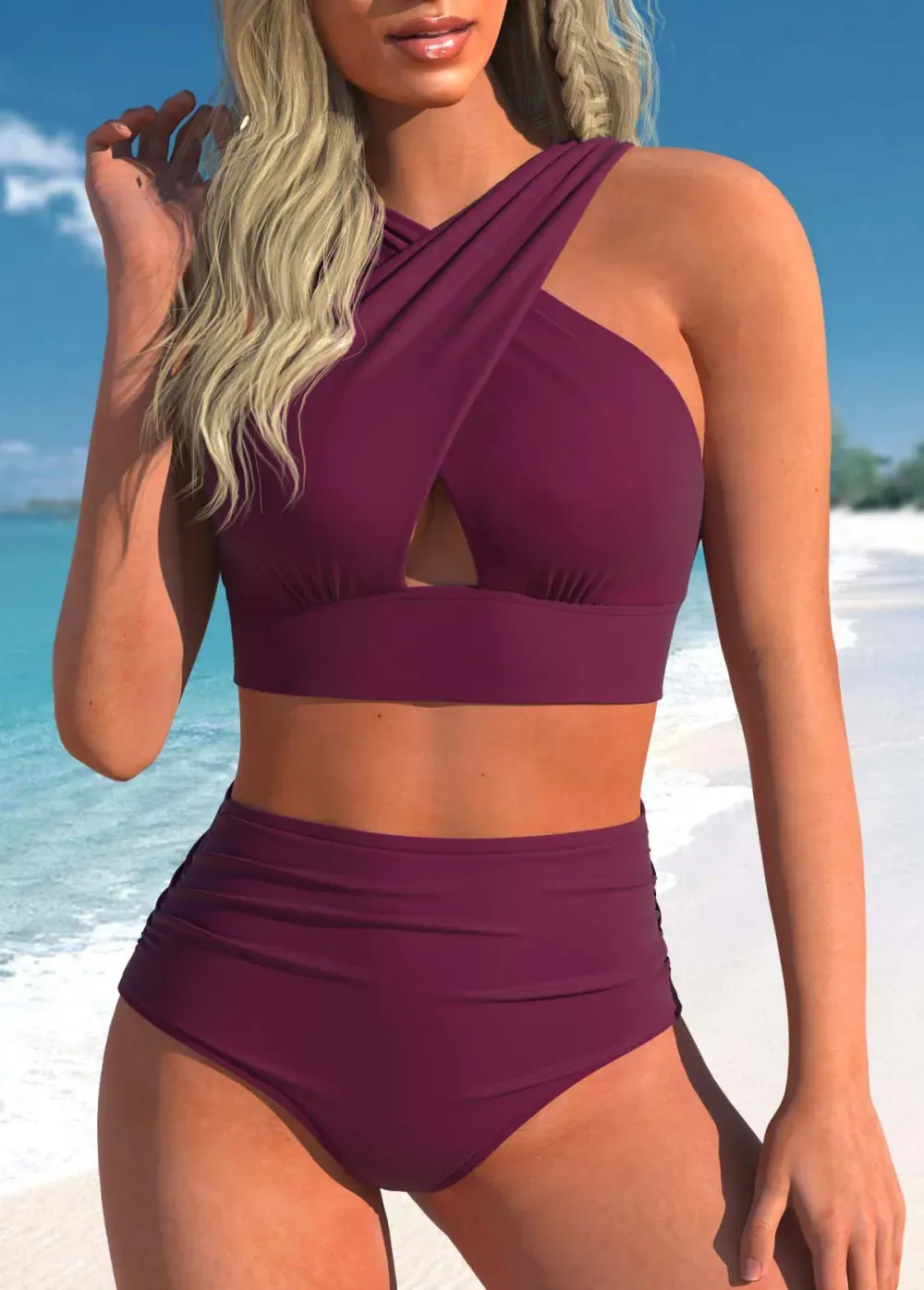 Stretch Criss Cross Dusty Blue Bikini Top