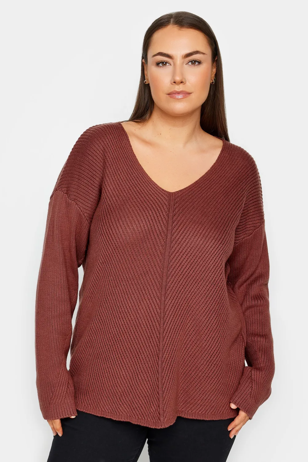 Evans Brown V-Neck Knitted Jumper