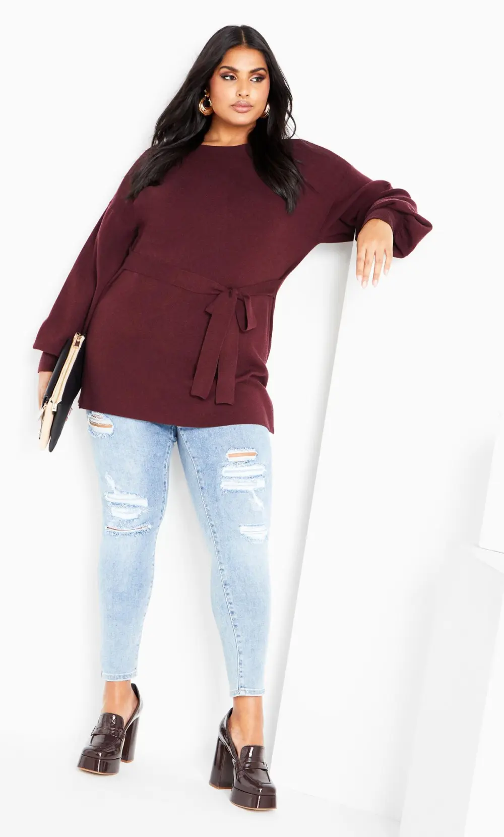 Evans Burgundy Red Tie Detail Jumper