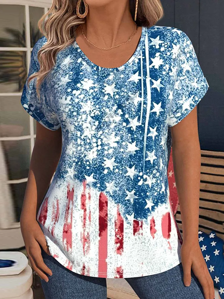 Women's Independence Day Flag Art T-shirt