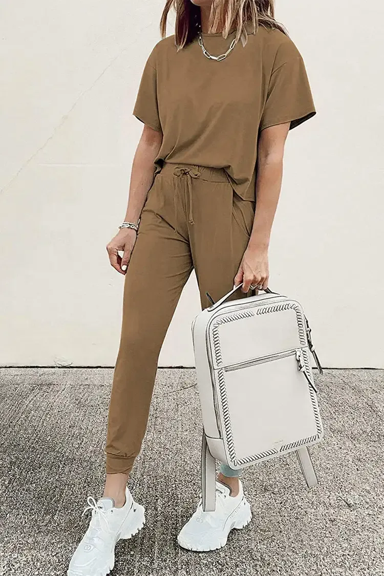 Two Piece Outfit Short Sleeve  Pullover Tops Tracksuits