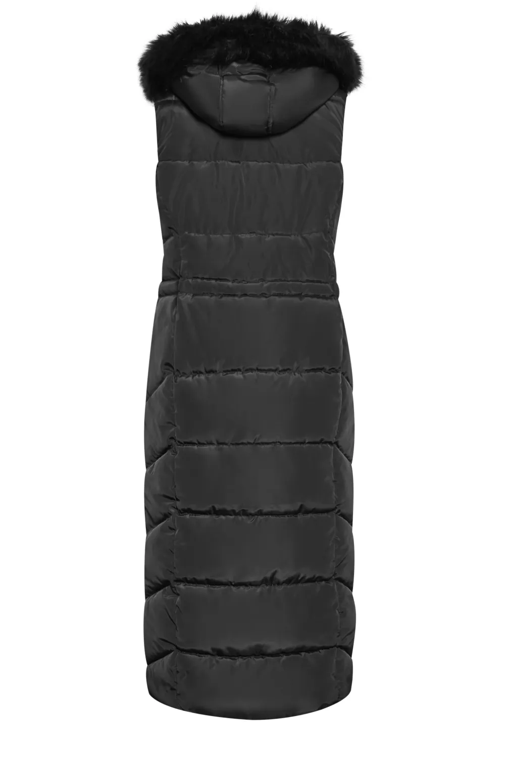 LTS Tall Black Faux Fur Trim Hooded Midi Gilet