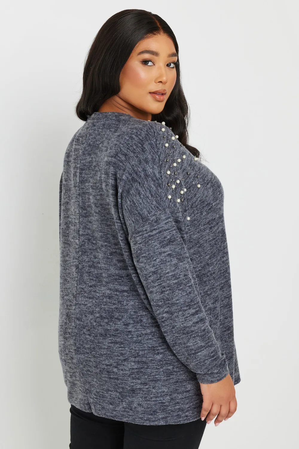 YOURS Curve Natural Brown Pearl Embellished Jumper