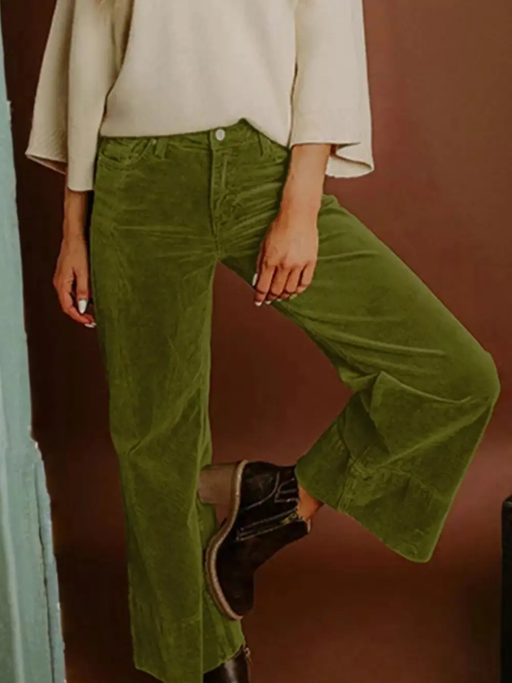 Corduroy Solid High Waist Wide Leg Pants