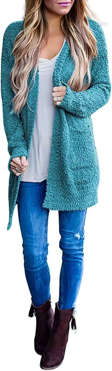 Women's Long Sleeve Soft Chunky Knit Sweater Open Front Cardigans Outwear Coat