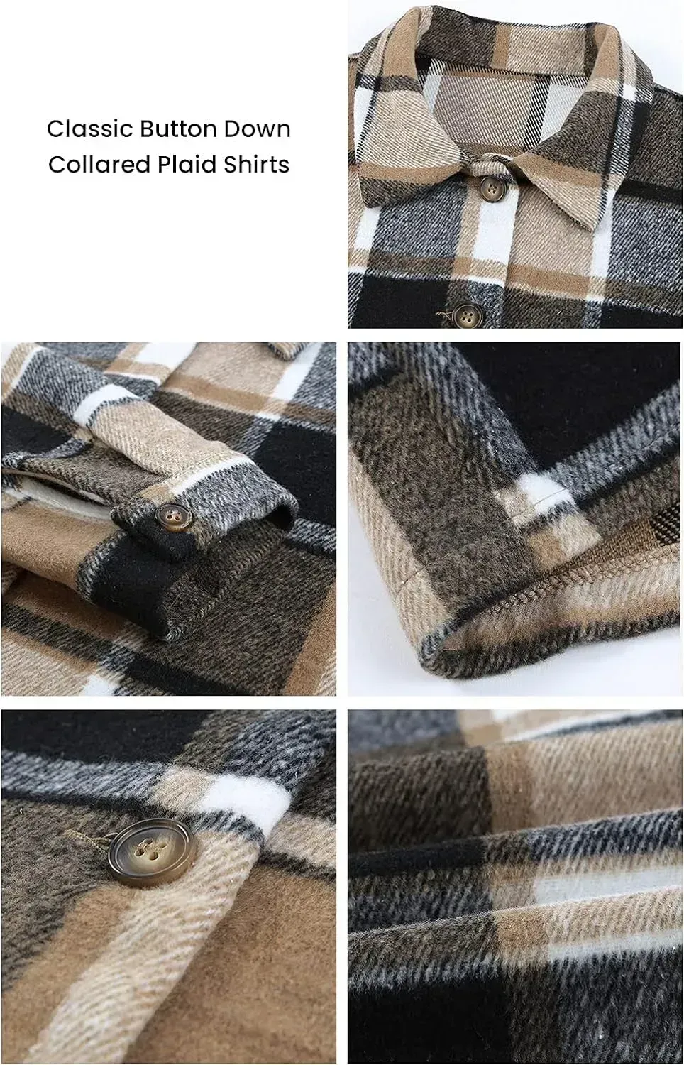 Women's 2023 Fall Clothes Plaid Shacket Jacket Long Sleeve Button Down Flannel Shirts Fashion Blouse