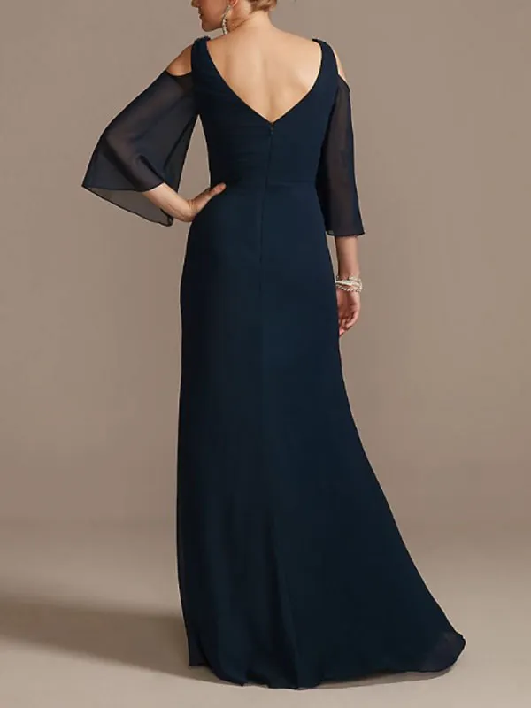 Temperament simple slit elegant bride mother dress