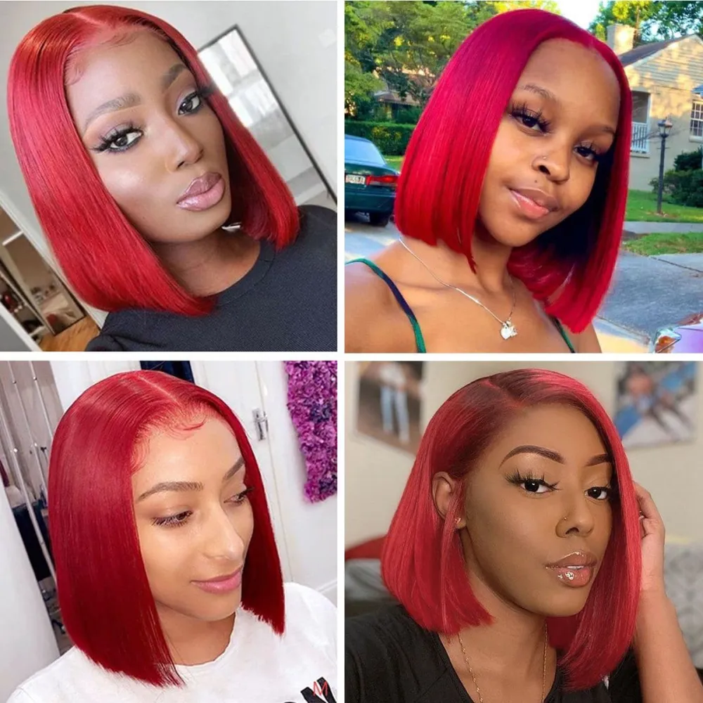 Sterly Red Wig Straight 13x4 Lace Frontal Colored Short Bob Human Hair Wigs