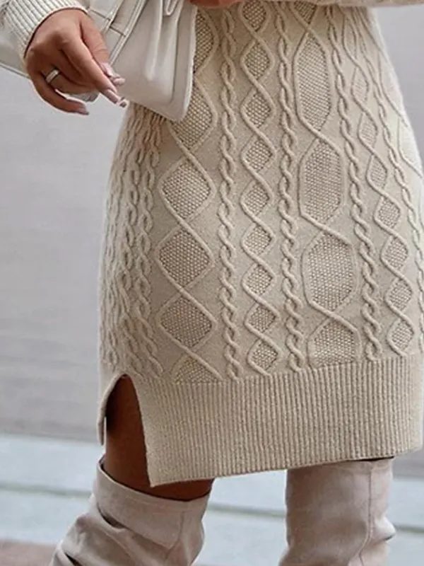 Women‘s Sweater Dress Winter Dress Casual Dress Midi Dress Beige Long Sleeve Pure Color Knit Print Winter Fall Turtleneck Casual Fall Dress 2023 S M L XL XXL