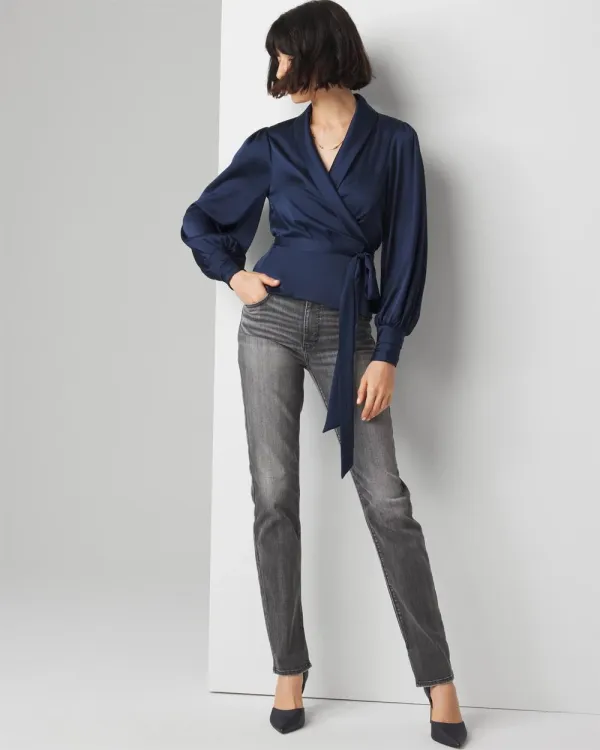 Petite Satin Wrap Blouse