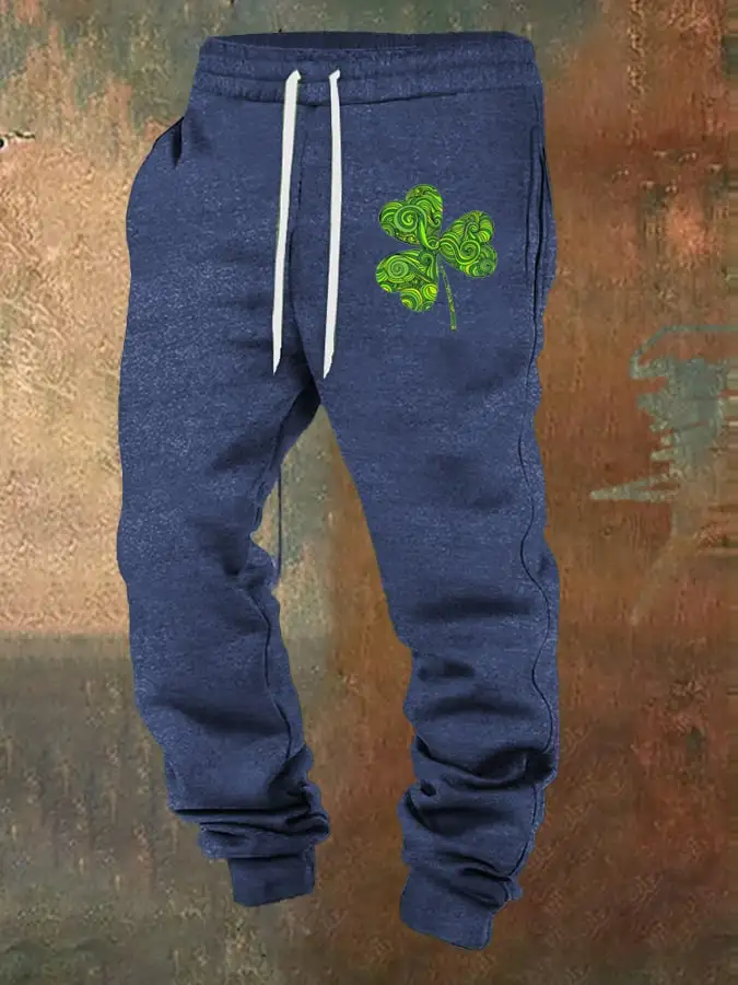 Men's St. Patrick's Day Printed Elastic Waist Tie-Up Trousers