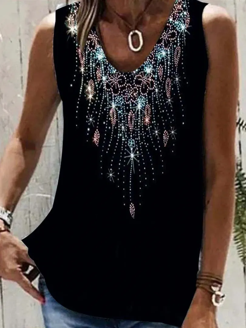 Women Sleeveless V-neck Graphic Printed Top