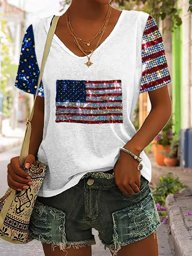 Women's Independence Day Printed Casual T-shirt