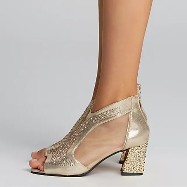 Women's Sandals Block Heel Sandals Sandals Boots Summer Boots Sparkly Sandals Party Outdoor Daily Summer Rhinestone Block Heel Chunky Heel Peep Toe Vintage Elegant Casual Walking Shoes Faux Leather