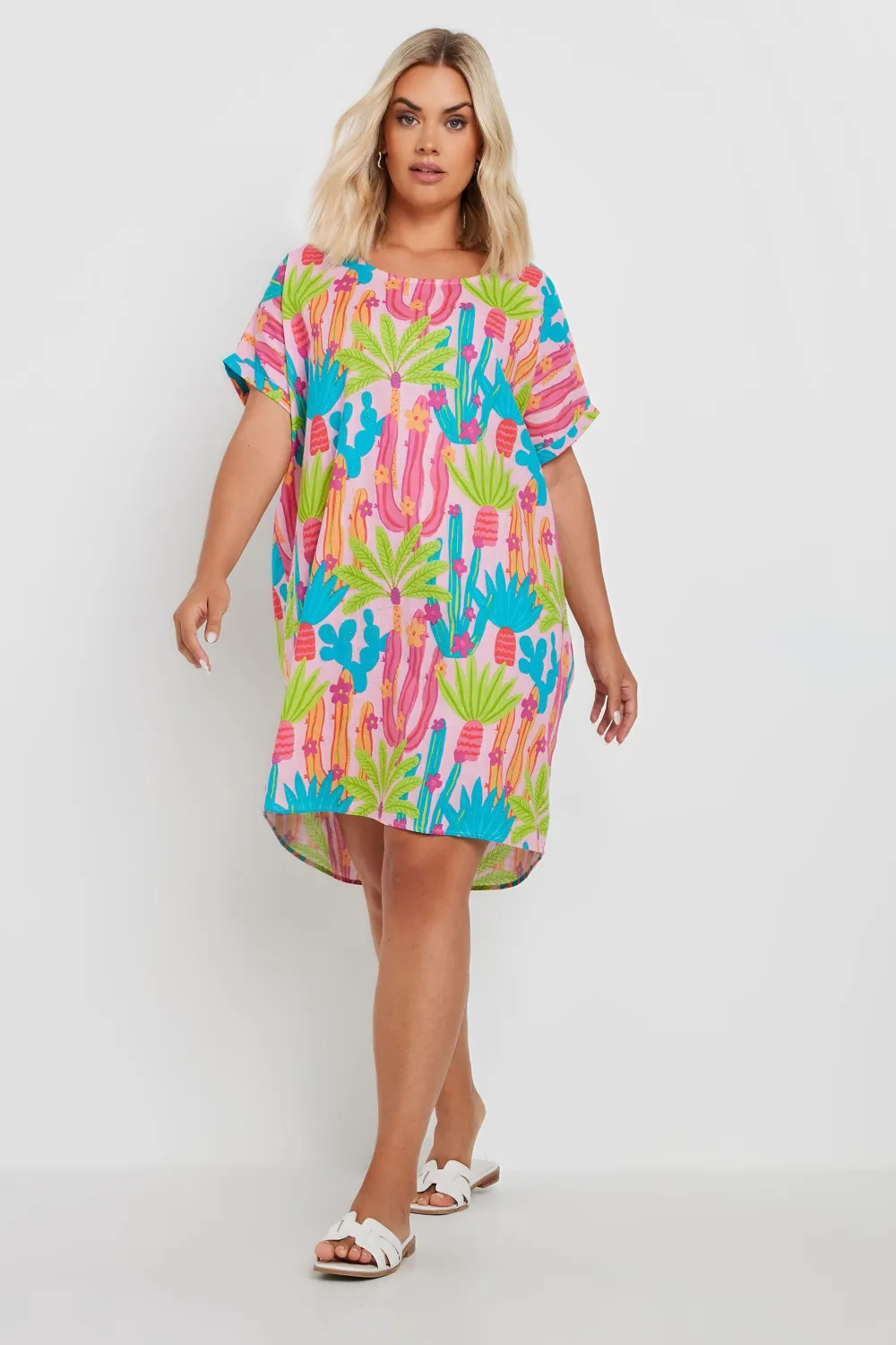 YOURS Curve Pink Cactus Print Tunic Dress